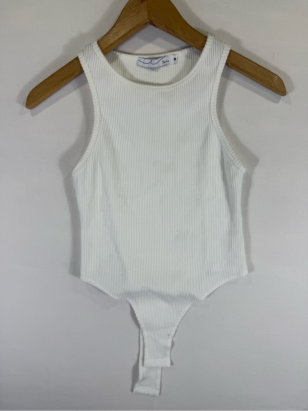 Sleeveless Ribbed White Bodysuit with High Neck